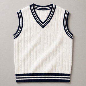 Gilet pull sans manches en tricot extensible 100 % coton, col en V, coupe décontractée, respirant, avec logo personnalisé, pour homme - Product Image 1