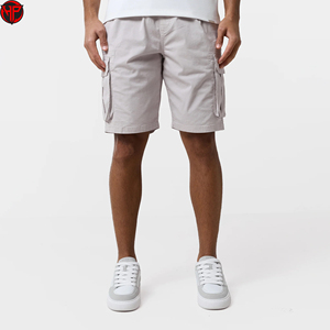 Pantalones Cortos Cargo de Punto Elásticos para Hombre, Color Gris Claro, Casuales, para Exteriores, con Múltiples Bolsillos, Transpirables, 100% Algodón, Largo Medio - Product Image 4