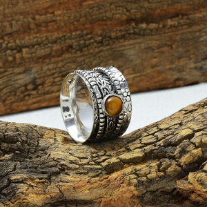 Tiger Eye <b>Spinner</b> <b>Ring</b> 925 Sterling Silver Handmade Fidget Tiger Eye Gemstone <b>Ring</b> Anxiety Relief - Product Image 3