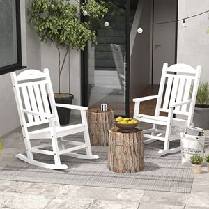Lot de 2 chaises à bascule blanches d'extérieur avec accoudoirs, en PEHD résistant à la décoloration et imperméable, pour la détente intérieure et extérieure - Product Image 2