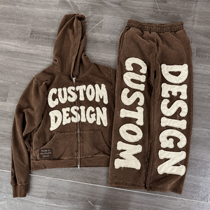 Ensemble de survêtement violet délavé avec sweat à capuche zippé et pantalon large à jambes larges, lettres appliquées, style streetwear, vente en gros OEM - Product Image 3