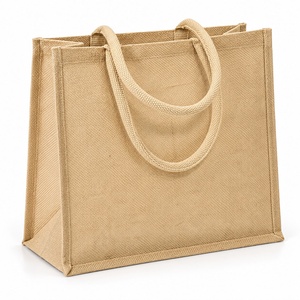 Bolsa de compras de yute de tamaño mediano con asas de cuerda, ecológica, reutilizable, para compras, bolsa de yute, bolsas de yute al por mayor - Product Image 1