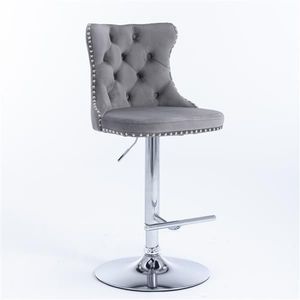 Modern Upholstered Chrome Base <b>Bar</b> <b>Stools</b> with Swivel Velvet Seat 25-33 Inch <b>Adjustable</b> Height Furniture Comfortable Backrest - Product Image 3