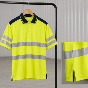 Polo de travail OEM personnalisé avec bande réfléchissante, respirant, haute visibilité, imperméable, uniforme de chantier, léger, en maille polyester, en gros - Product Image 5