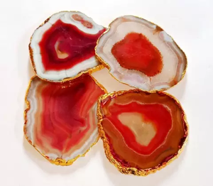 Red <b>Agate</b> <b>Coaster</b> Gold Electroplated Gemstone Drink Mat Natural Stone Plate for Gift and Home Decor - Product Image 4