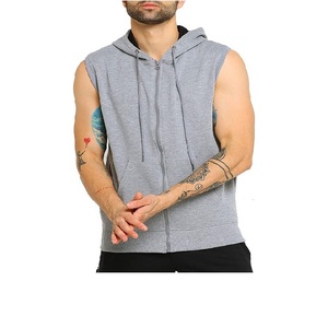 Hoodies de sport personnalisés avec logo imprimé, 100% coton, sans manches, veste de sport pour hommes, sweat-shirt sans manches - Product Image 1
