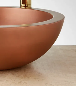 Lavabo de baño redondo de cobre cepillado de lujo, moderno y elegante, acabado mate bronce, para colocar sobre encimera. - Product Image 6