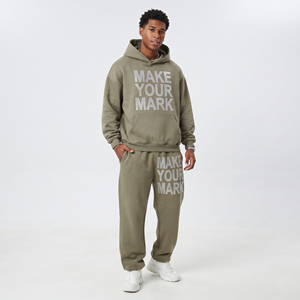 <b>Men's</b> Oversize <b>Pullover</b> Tracksuit Casual 100% Fleece Polyester Rhinestone Heavy Weight Loose Fit Two Piece Winter Warm Set <b>Men</b> - Product Image 1