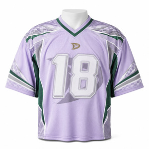 Men's Ice Hockey Jersey V-Neck Short Sleeve <b>Mesh</b> Breathable 100% Polyester Custom Number 18 Lavender Green White Sublimated - Product Image 1