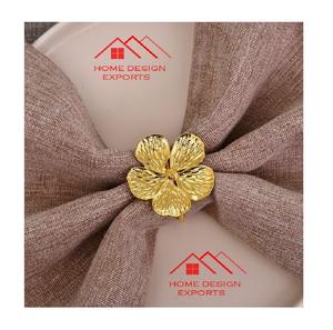 Anneaux de serviette dorés en métal de conception de fleur en or brillant fini en gros accessoires de décoration d'hôtel - Product Image 1