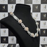 Kalung Rantai Bunga Moissanite Berlapis Perak 925 Sterling dengan Lapisan Rhodium Emas Mawar, Perhiasan Mewah untuk Wanita SARVA