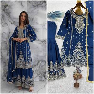 Top de tela de seda Chinnon pura con hermosos detalles de bordado pesado y lentejuelas para Salwar Kameez, ideal para fiestas. - Product Image 6