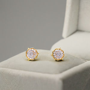 Luxury Two-Tone Floral Star Drop <b>Earrings</b> Gold Pav Leaf <b>Studs</b> <b>Small</b> Diamond <b>Earrings</b> - Product Image 6