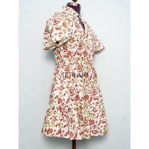 Vestido corto elegante de algodón hecho a mano en India, estilo A, para fiesta, con estampado floral, regalo para novia, personalizado, vestido de moda para mujer - Product Image 5