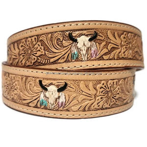 2024 Venta caliente Pin hebilla cinturón Vintage moda cuero cinturón en relieve patrón occidental cuero herramientas de mano cinturón - Product Image 2