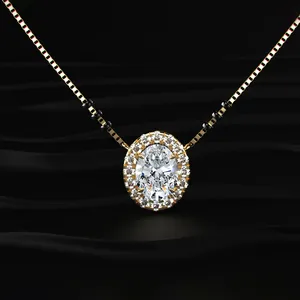 Pendentif demi-fleur en diamant ovale cultivé en laboratoire, diamant CVD, or, couleur D-E, clarté VVS-VS, certifié IGI, pour fiançailles et mariage - Product Image 1