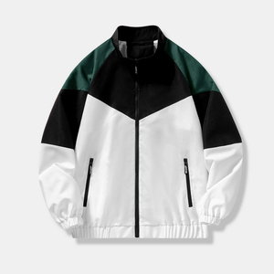 Men's Color Block <b>Racer</b> <b>Jacket</b> Stand Collar Zipper Sporty Style Breathable Polyester Autumn Wear - Product Image 1