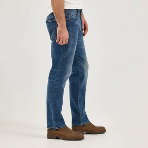 Jeans casuales para hombre, lavado claro, con parche de cuero personalizado, corte recto, ajuste holgado, pantalones de mezclilla de pierna ancha, tallas y logotipo personalizados - Product Image 3