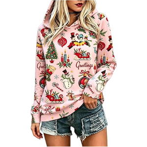 Sudadera con Capucha Ilustrada con Motivos Festivos de Temporada OEM/ODM, Ropa Urbana de Lujo para Invierno, Prenda Personalizada con Gráficos para Mujer - Product Image 1