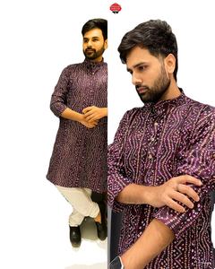 พิมพ์ลาย bandhani ของผู้ชายและเด็กผ้าฝ้าย kurta พิเศษสำหรับ navratri และเทศกาล - Product Image 2