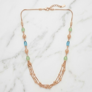 Collier Mala italien en argent 925, finition or rose, pierres vertes et bleues, chaîne multicouche de créateur, bijoux pour femmes - Product Image 2