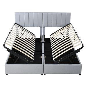 Lit plateforme rembourré gris taille King avec système de rangement hydraulique - Product Image 5