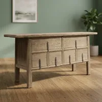 Table console en olivier récupéré, six tiroirs, armoire de rangement rustique en bois, deux tiroirs superposés, quatre tiroirs, poignées en fer, meuble vintage