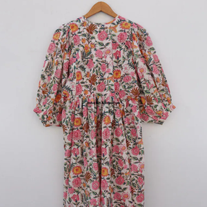 Beautiful floral Cotton Block Printed dress Dress For Casual wear Hand Block Printed Dress - Product Image 6