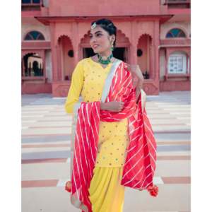 Ensemble de costume Patiala en mousseline de soie jaune soleil respirant pour femmes - Taille XS - Product Image 4