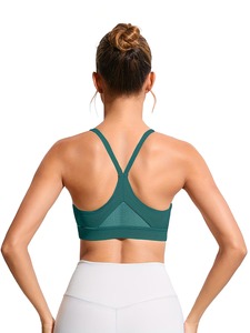 <b>Mesh</b> Panel Back Sports Bra Women Scoop Neck <b>Crop</b> <b>Top</b> Seamless Padded Gym Workout Fitness Activewear Racerback Bralette - Product Image 4