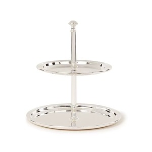 Plateau de service rond à deux niveaux de qualité assurée, support en métal poli, design classique, présentoir à desserts pour fêtes - Product Image 4