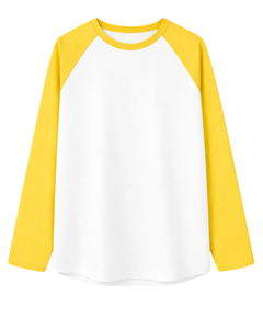 Custom Yellow <b>White</b> Raglan Long Sleeve T Shirt Men Cotton Casual Contrast Crew Neck Baseball <b>Tee</b> OEM Manufacturer Supplier - Product Image 1