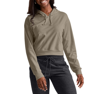 Haut court à capuche confortable pour femme, fabriqué en usine, idéal pour le sport, la gym et l'entraînement, à manches longues - Product Image 1