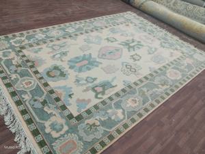 Alfombra de lana anudada a mano, verde pastel con diseño floral, 8x10 y 9x12 pies, estilo Oushak, aspecto vintage hecho a mano para sala de estar, MQ 1 pieza. - Product Image 4