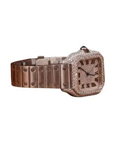 Nuevo reloj de pulsera de lujo con moissanita, diamantes, oro blanco y esfera roja estilo romano, regalo para hombre. - Product Image 2