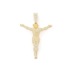 Custom Iced 10K <b>Solid</b> Gold Peace Minimalist Jesus Crucifix Brilliant Cut Lab Grown Diamond Pendant Charm <b>Necklace</b> Christian - Product Image 1
