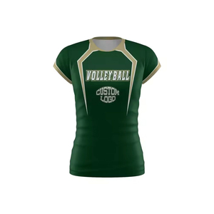 Camiseta de Voleibol Verde para Mujer, Manga Corta, Estampado Sublimado, Absorbe la Humedad, Cuello Redondo, Ajustada, Ropa Deportiva para Adultos - Product Image 1