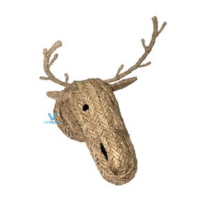 Décoration murale en fibres naturelles en forme de tête de cerf ou de cheval, tressée à la main en jonc de mer, style bohème safari rustique pour la maison - Product Image 1