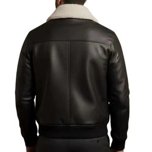 Custom <b>Men</b> Brown Leather Fur <b>Jacket</b> Beige <b>Shearling</b> Fur Collar Winter Luxury Biker <b>Jacket</b> Premium Quality Leather Fur <b>Jacket</b> <b>Men</b> - Product Image 2