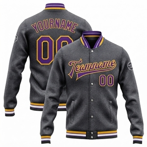 Chaqueta Varsity sin Cuello para Hombre, Invierno, Lisa, Teñida, de Lana, Elegante, Casual, Moderna, con Mangas de Mezcla de Lana, Estilo Universitario, Béisbol - Product Image 5