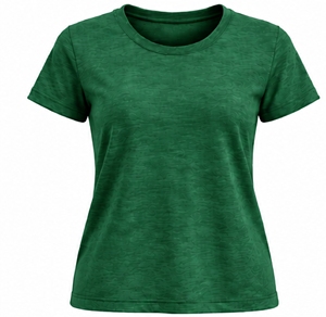 Camiseta de manga corta con cuello redondo para mujer, top estampado verde liso - Product Image 1