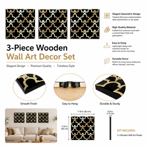 Arte de Pared Acrílico Islámico Negro y Dorado de Lujo con Diseño Moderno de Cuatro Hojas - Product Image 1