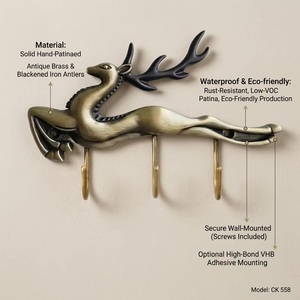 Ba Deer Wall Mounted Cast Iron Hook 1 Hook Handmade Animal Decorative Vintage Style Waterproof Adjustable Eco-Friendly - Product Image 4