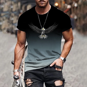 T-shirt pour homme en polyester et coton écologique respirant avec broderie 3D d'aigle dégradé, idéal pour les sports de plein air et les loisirs d'été, séchage rapide - Product Image 1