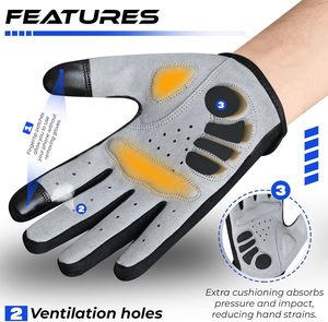 Gants de cyclisme pour hommes - Gants de BMX et de VTT à doigts entiers avec écran tactile, rembourrés et antidérapants pour hommes - Product Image 2
