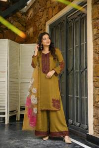 Conjunto indio-pakistaní bordado con flores, mezcla de seda, Salwar Kameez con chal para fiestas y bodas - Product Image 3