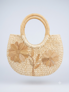 Sac bandoulière bohème en jacinthe d'eau, style vintage, fermeture éclair, écologique, 500 ml, portable, mini sac d'été pour femme, jaune - Product Image 4