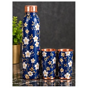 Bouteille d'eau artisanale en cuivre pour jardin d'oiseaux, avec couvercle en cuivre et deux tasses assorties, ensemble de voyage portable - Product Image 6