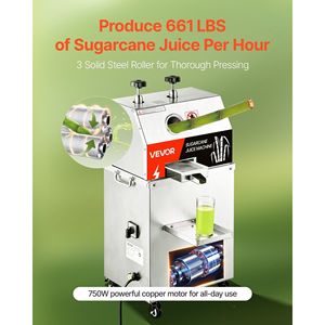 Estrattore di Succo di Canna da Zucchero Elettrico Commerciale 750W, Alta Produzione 661LBS/H, 3 Rulli in Acciaio Inox, Alta Efficienza - Product Image 2
