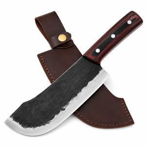 Cuchillo de Caza de Acero D2 con Mango de Micarta Rojo y Negro, Funda de Cuero, Hoja de Punta Caída de 15 Pulgadas, Cuchillo de Caza Personalizado para Exteriores - Product Image 1